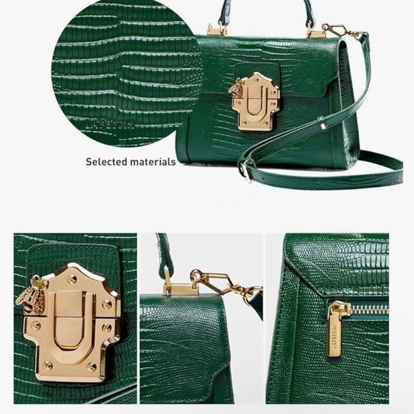 ♥️ LA'FESTIN Green mini Kelly style leather cross body purse, gold hardware - Picture 5 of 15